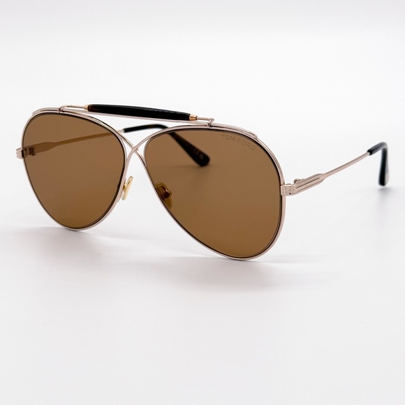 NEW TOM FORD HOLDEN TF818 28E UNISEX AVIATOR SUNGLASSES FT0818/S 28E GOLD BROWN - Picture 3 of 11